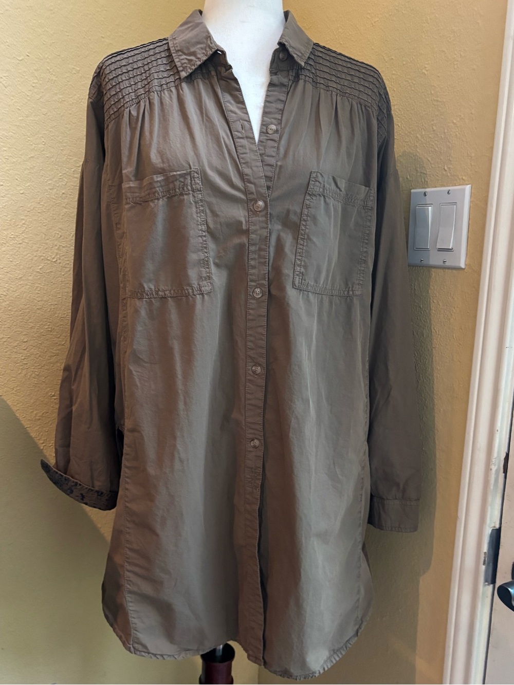 Pilcro Anthropologie khaki button up shirt dress. XL. NWT